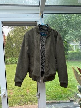 Abercrombie & Fitch Olive Green Suede-Style Bomber Jacket